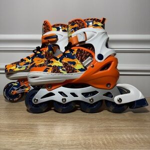 Kuxuan Orange and Blue Inline Skates‎ wAnkle Support. Wheels lightUP ADJUSTABLE